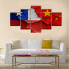 Flags of Chile and China painted on cracked wall Multi panel canvas wall art