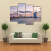 View of the illuminated Burj Al Arab and Jumeirah Beach Hotel at the sunset Multi panel canvas wall art