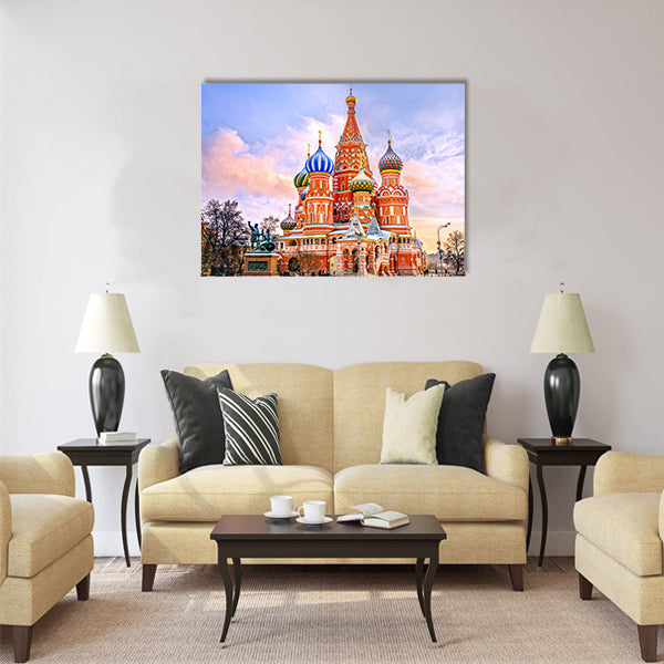 Saint Basil's Cathedral in Red Square in winter Multi panel canvas wall art