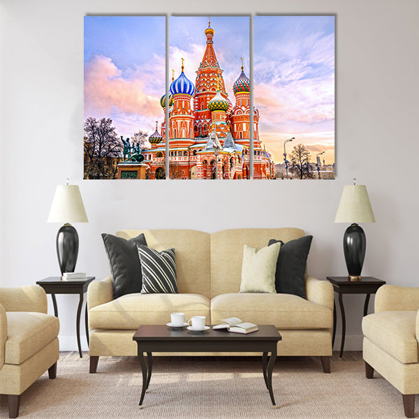 Saint Basil's Cathedral in Red Square in winter Multi panel canvas wall art