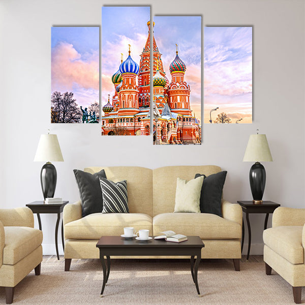 Saint Basil's Cathedral in Red Square in winter Multi panel canvas wall art