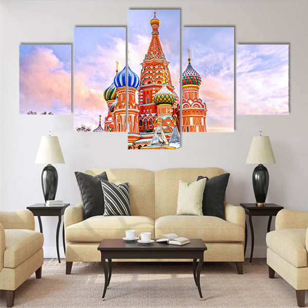 Saint Basil's Cathedral in Red Square in winter Multi panel canvas wall art