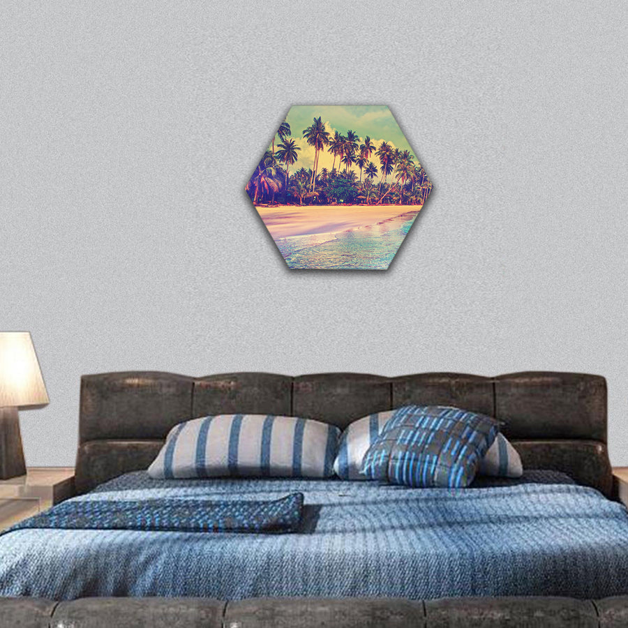 Paradise nature, sea and hotel house on the tropical beach hexagonal canvas wall art