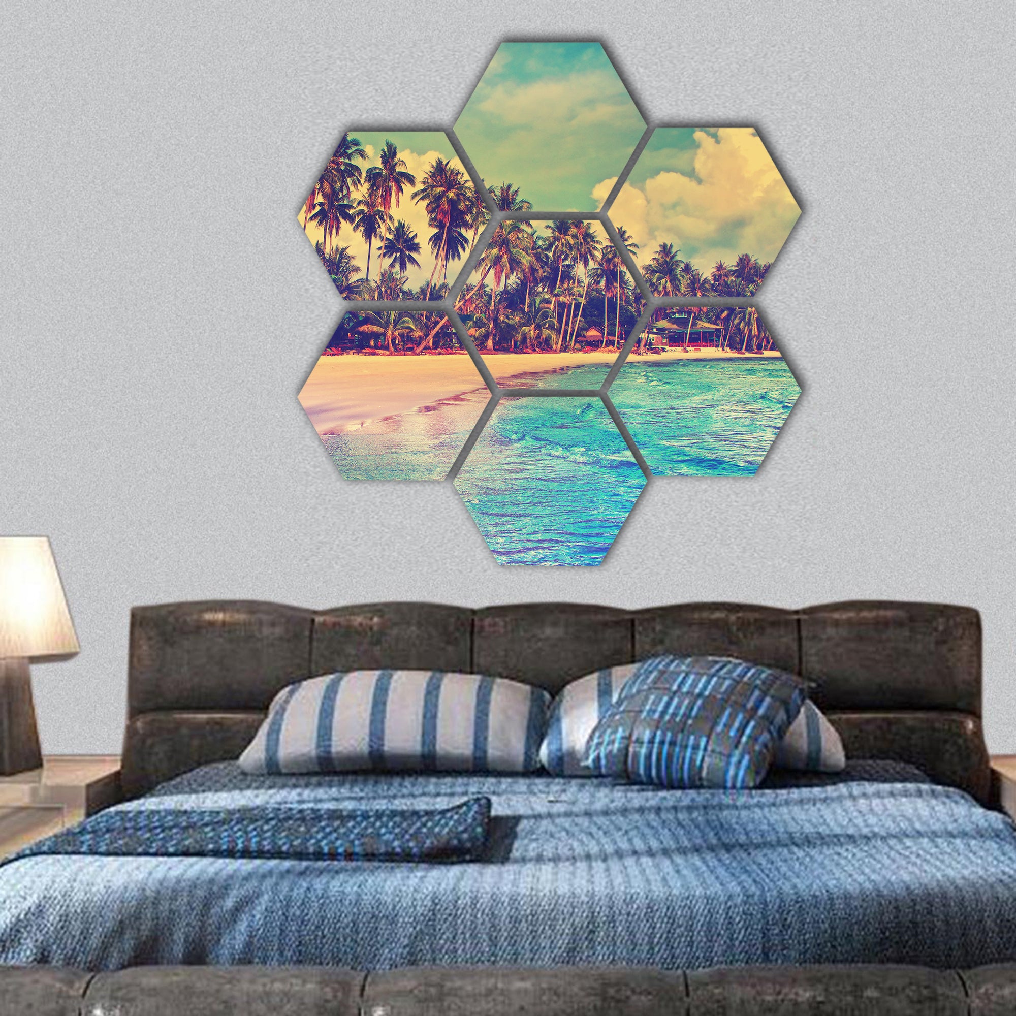 Paradise nature, sea and hotel house on the tropical beach hexagonal canvas wall art