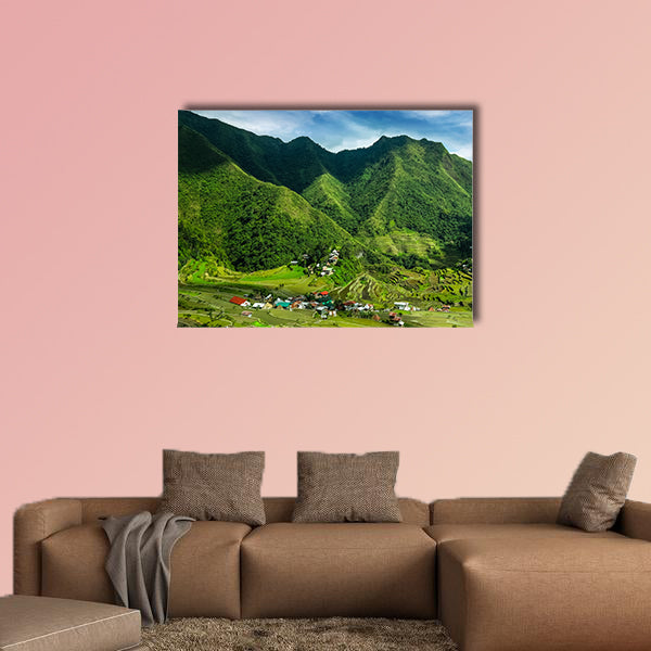 Village houses near rice terraces fields Philippines UNESCO heritage, multi panel canvas wall art