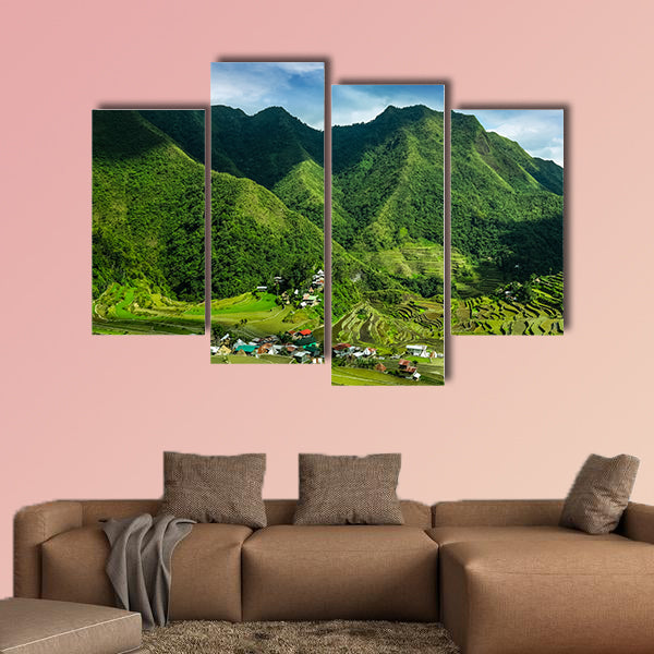 Village houses near rice terraces fields Philippines UNESCO heritage, multi panel canvas wall art