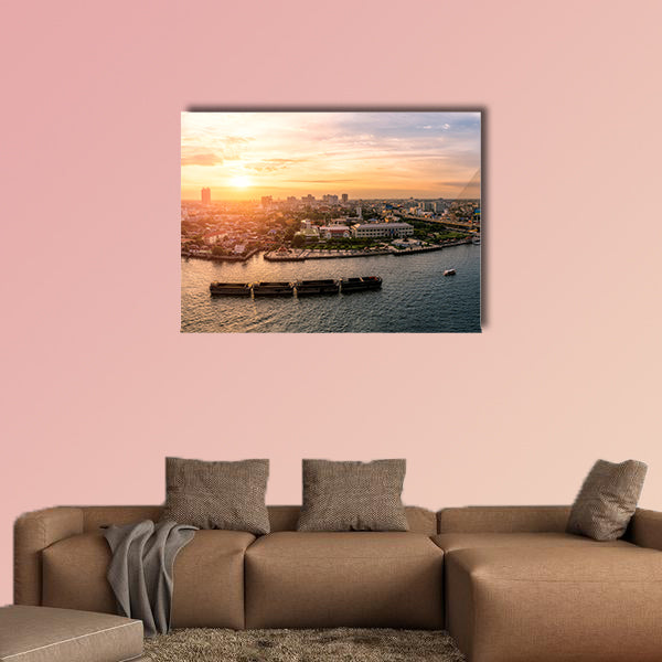 Sunset Bangkok Chao Phraya River and Rama8 Bridge wall art