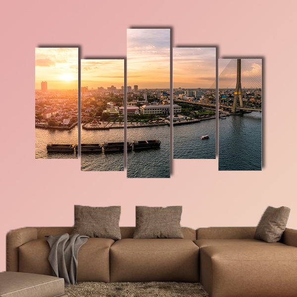 Sunset Bangkok Chao Phraya River and Rama8 Bridge wall art