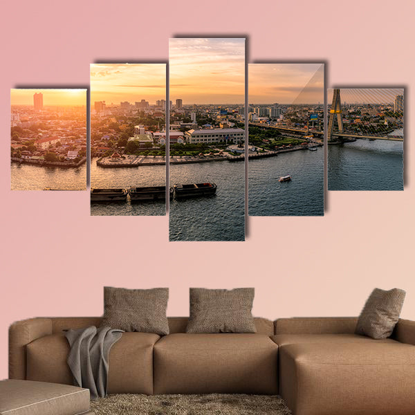 Sunset Bangkok Chao Phraya River and Rama8 Bridge wall art
