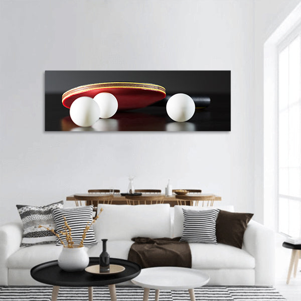 Table tennis racket and balls panoramic canvas wall art