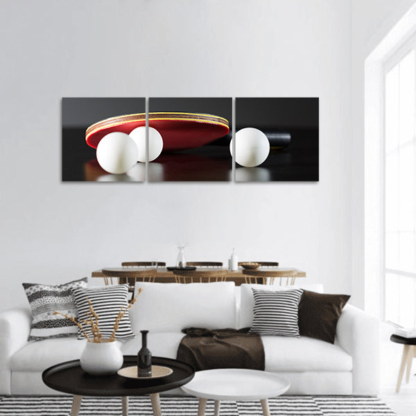 Table tennis racket and balls panoramic canvas wall art