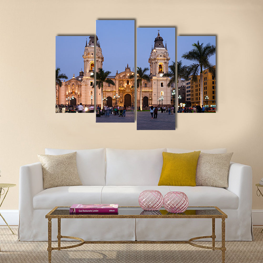 The Basilica Cathedral of Lima at sunset multi panel canvas wall art