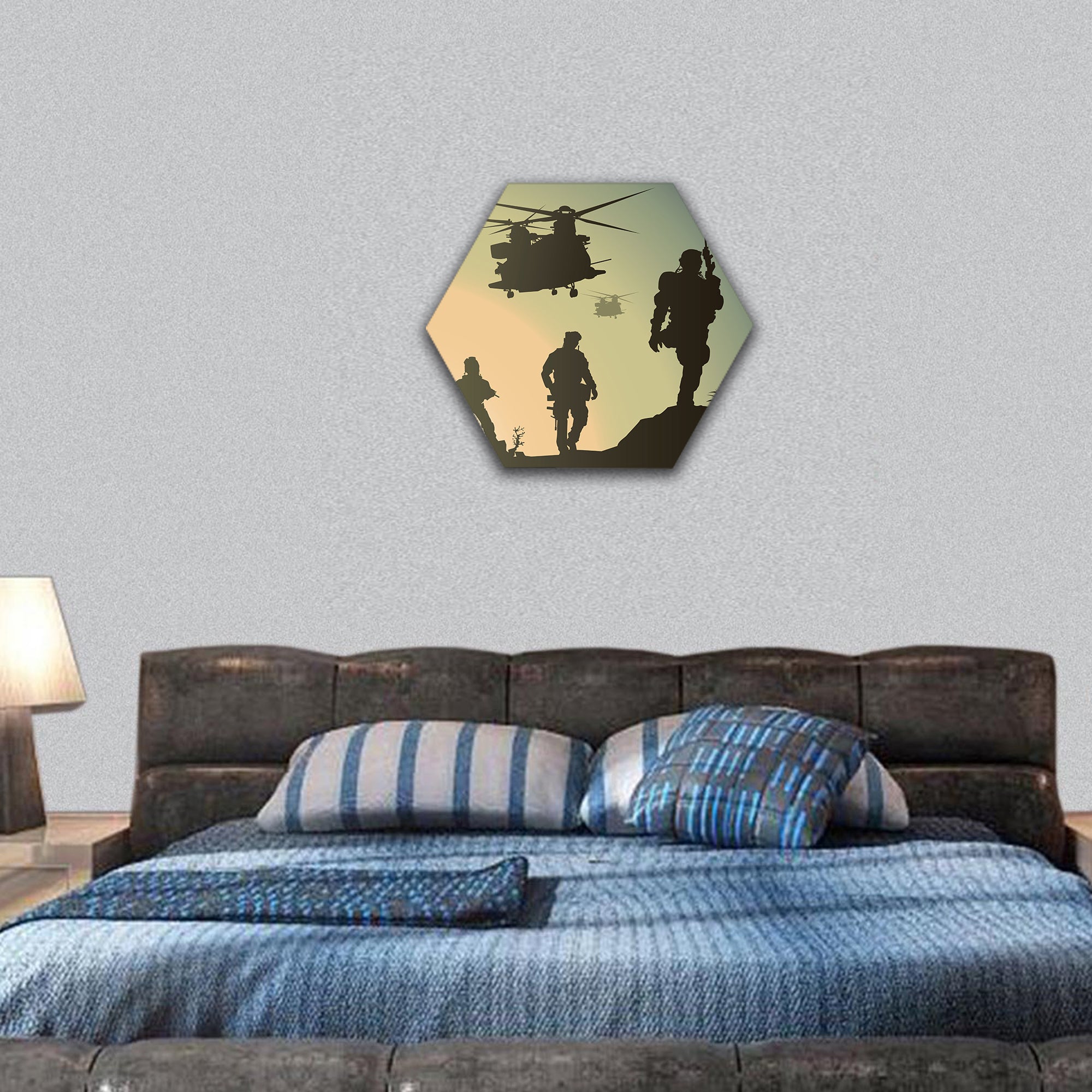 Army in battlefield hexagonal canvas wall art