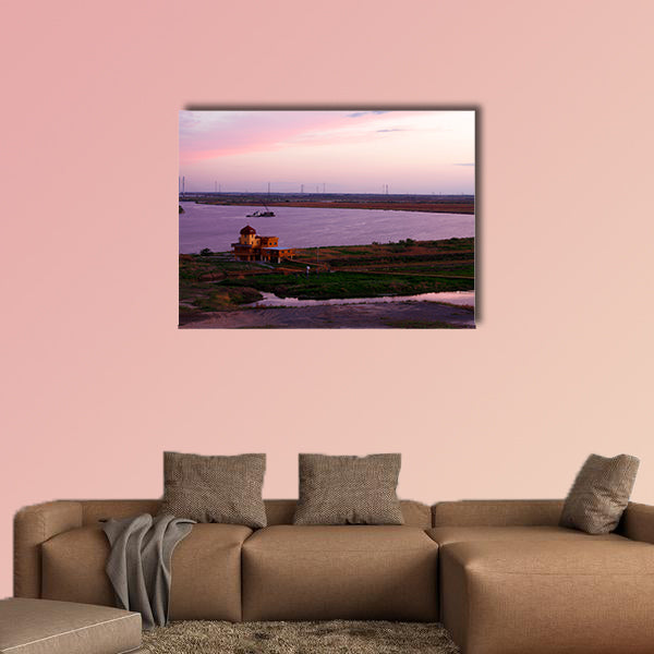 Songhua River ship building clouds sunset multi panel canvas wall art