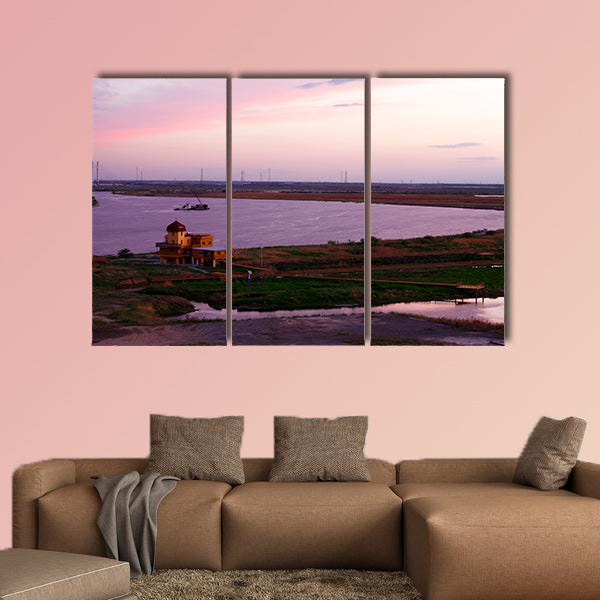 Songhua River ship building clouds sunset multi panel canvas wall art