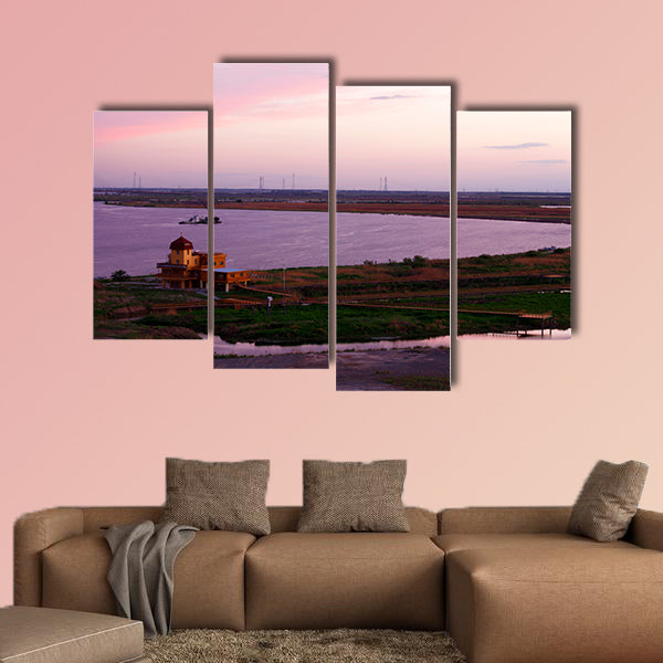 Songhua River ship building clouds sunset multi panel canvas wall art