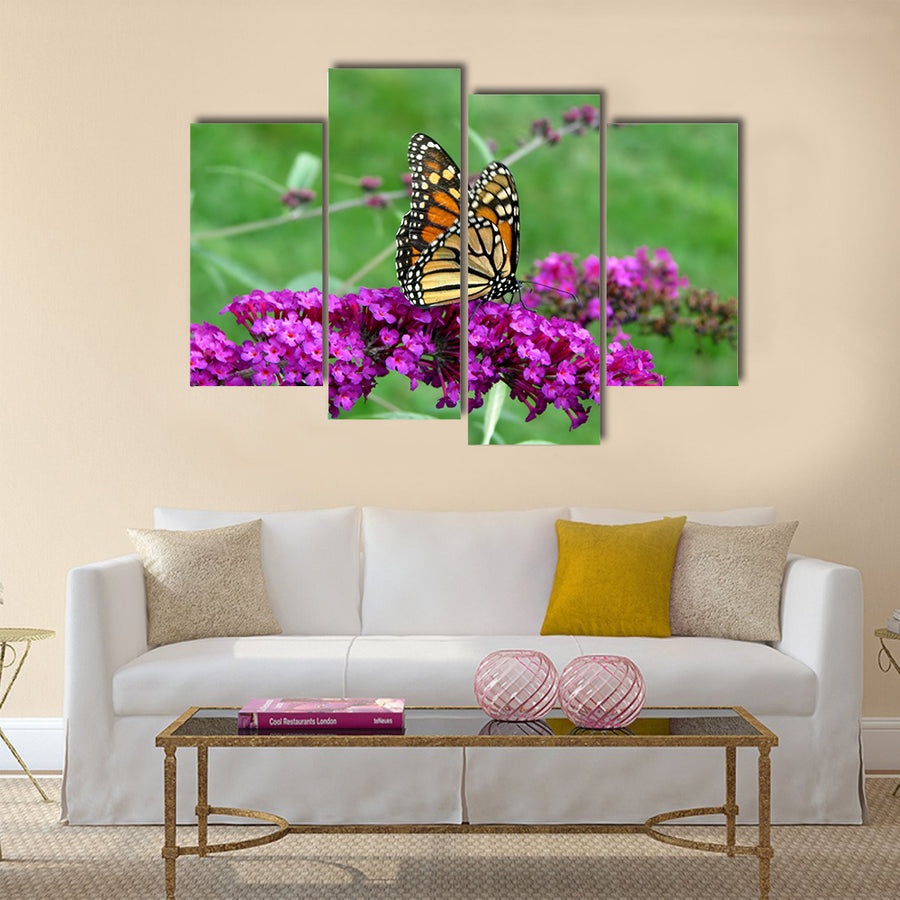 Beautiful orange monarch butterfly on butterfly bush Multi Panel Canvas Wall Art