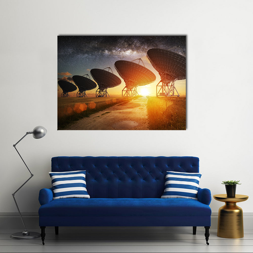 Dish Satellites On A Milky Way Multi Panel Canvas Wall Art