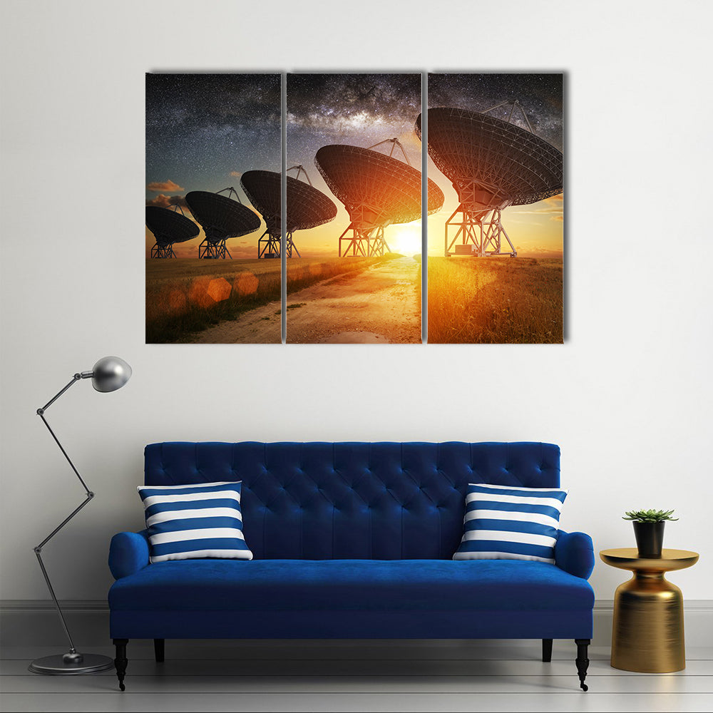 Dish Satellites On A Milky Way Multi Panel Canvas Wall Art