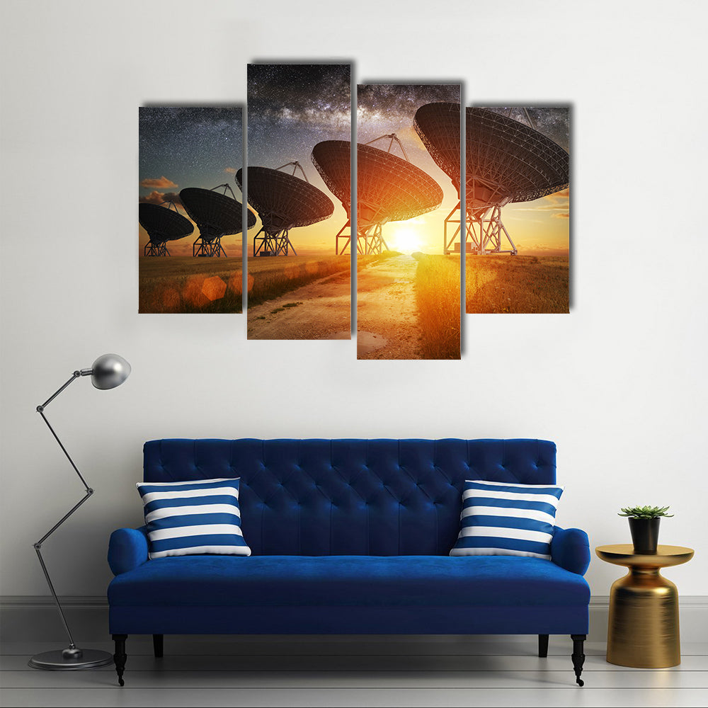 Dish Satellites On A Milky Way Multi Panel Canvas Wall Art