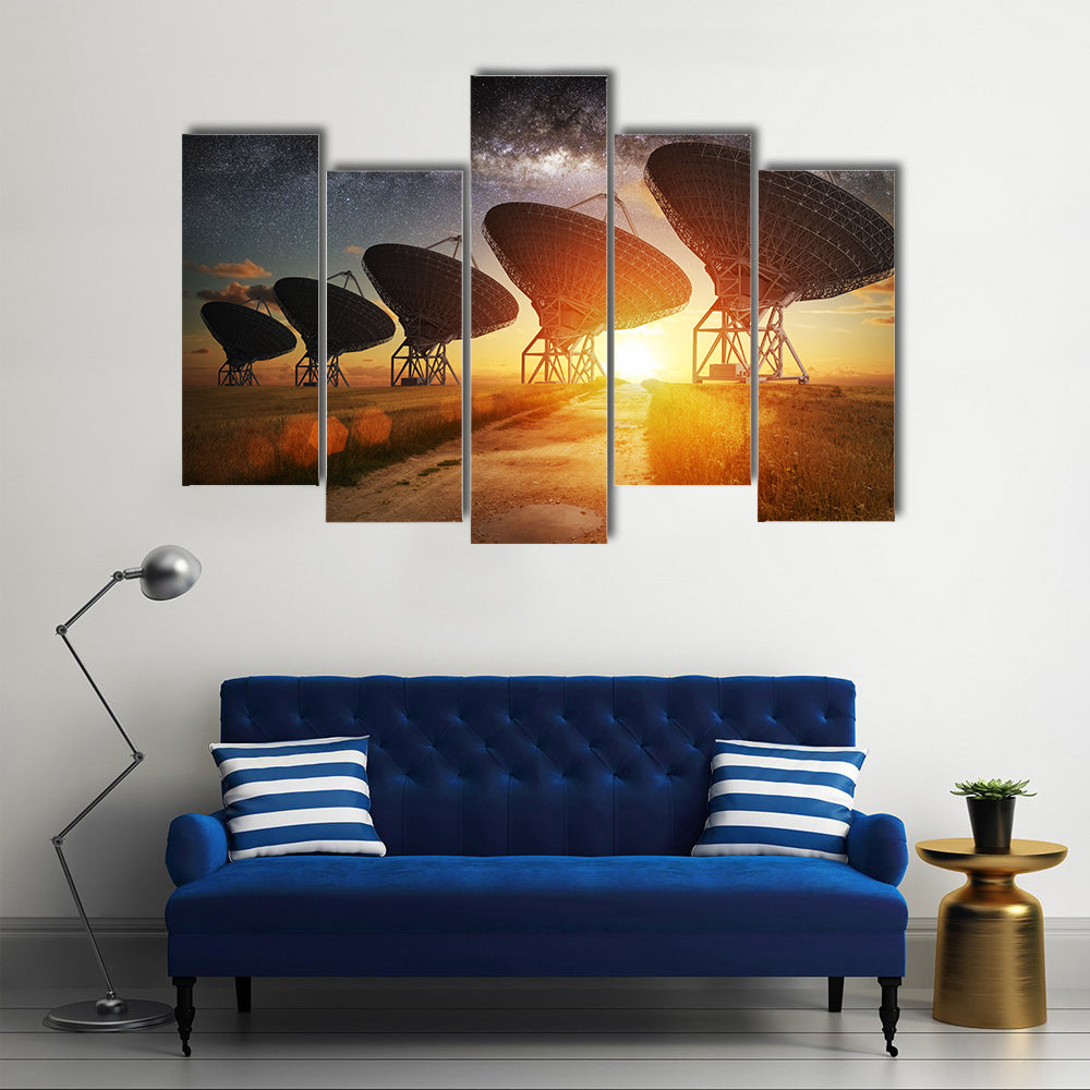 Dish Satellites On A Milky Way Multi Panel Canvas Wall Art