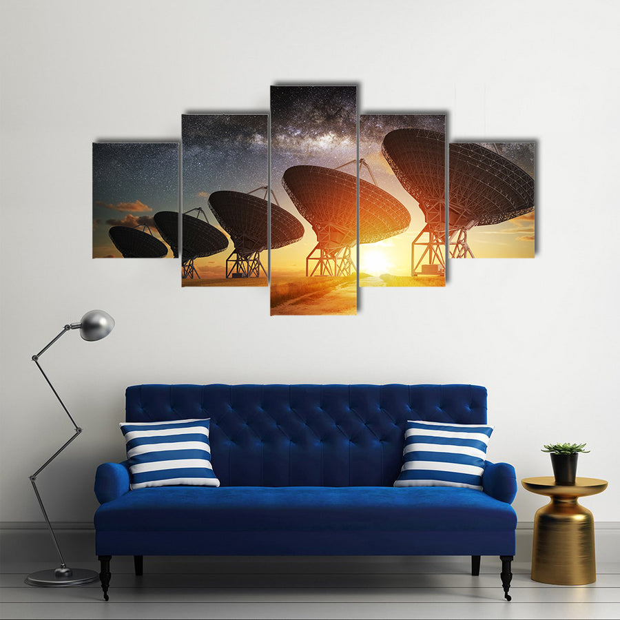 Dish Satellites On A Milky Way Multi Panel Canvas Wall Art