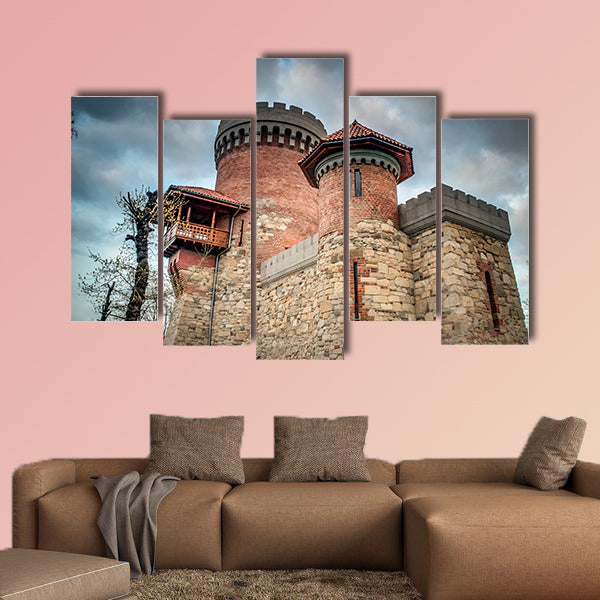 Atmospheric image of the castle of Vlad Tepes multi panel canvas wall art
