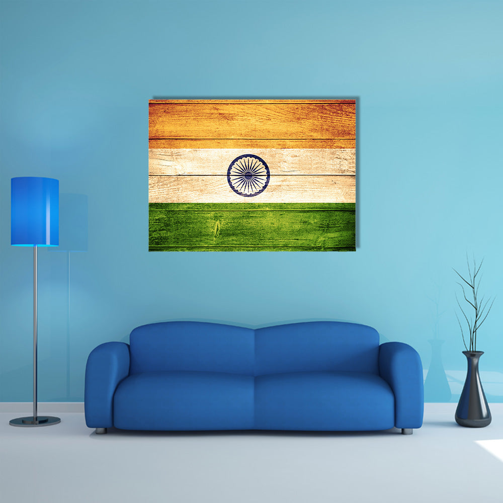 Flag of India or banner on wooden background Multi panel canvas wall art