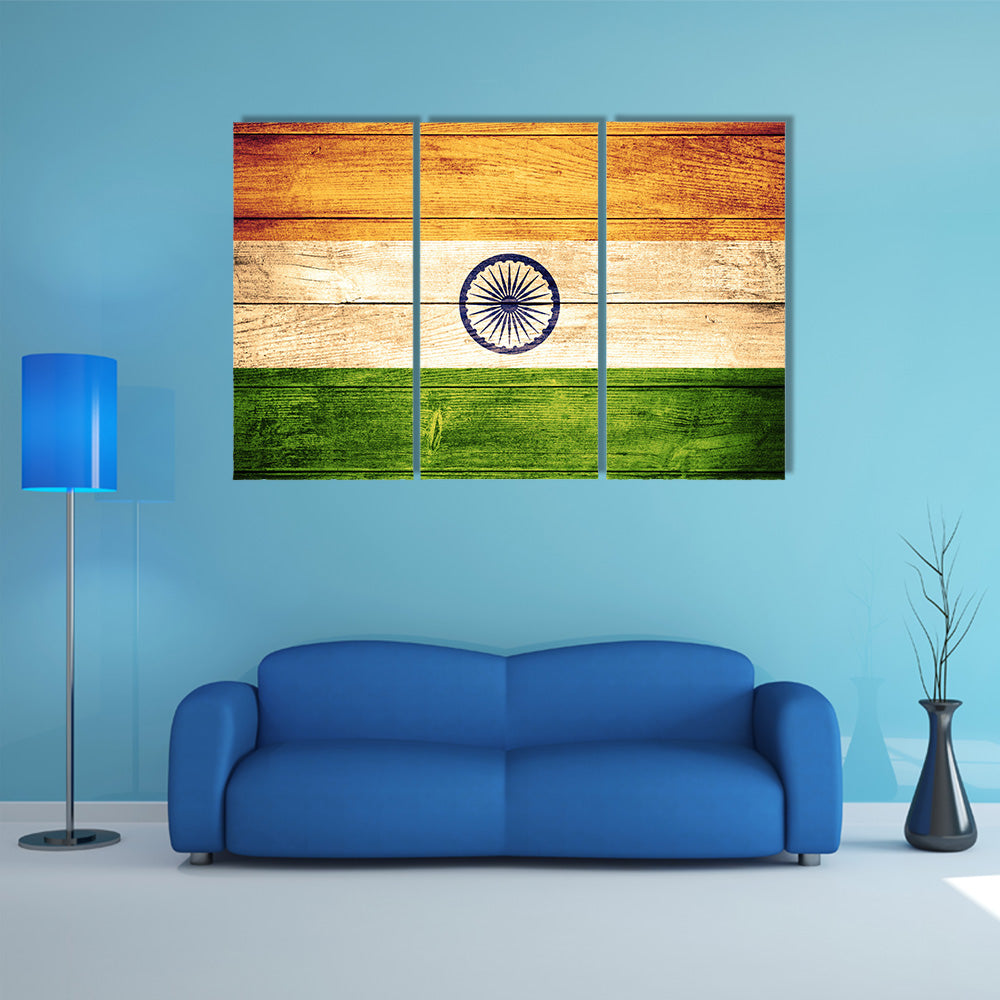 Flag of India or banner on wooden background Multi panel canvas wall art
