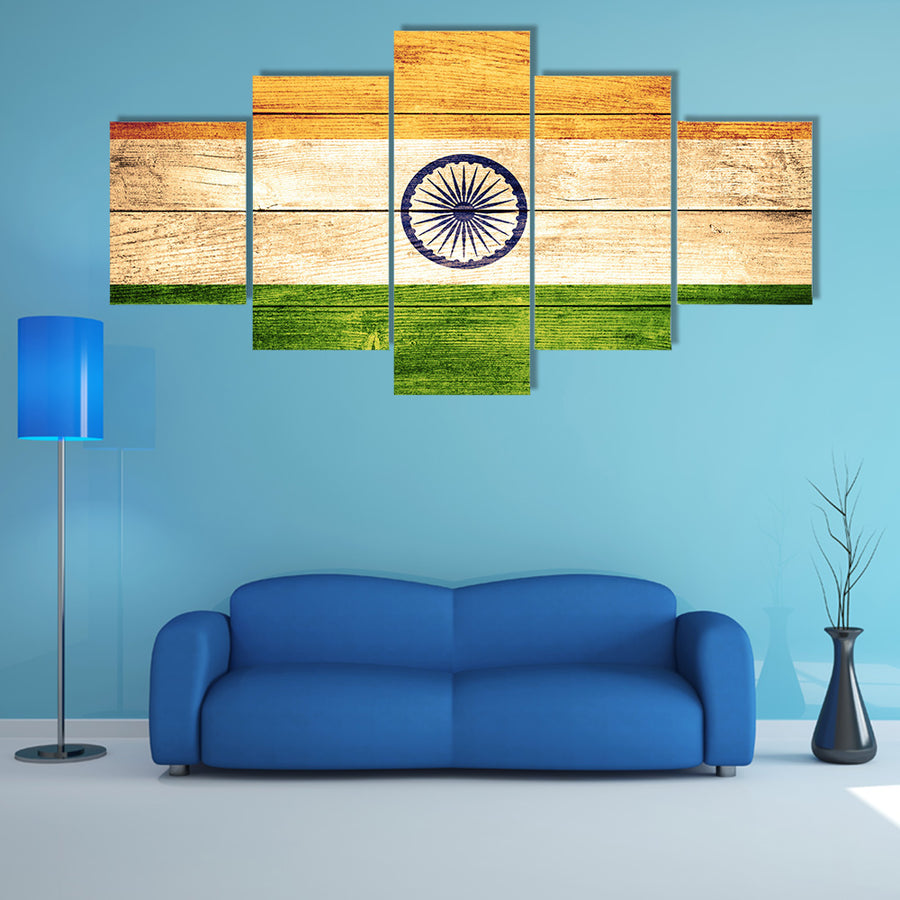 Flag of India or banner on wooden background Multi panel canvas wall art
