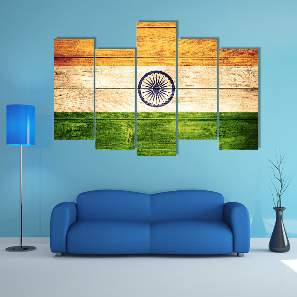 Flag of India or banner on wooden background Multi panel canvas wall art