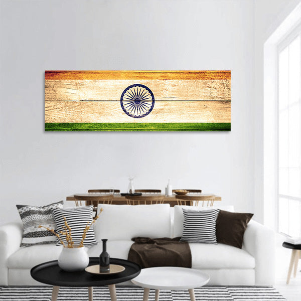Flag of India or banner on wooden background panoramic canvas wall art