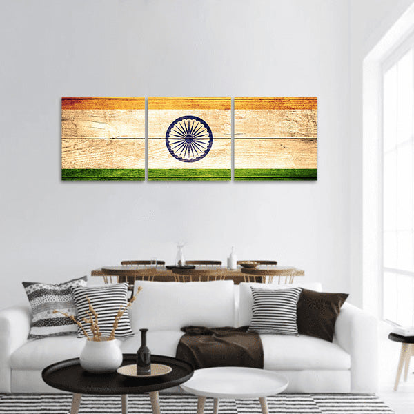 Flag of India or banner on wooden background panoramic canvas wall art