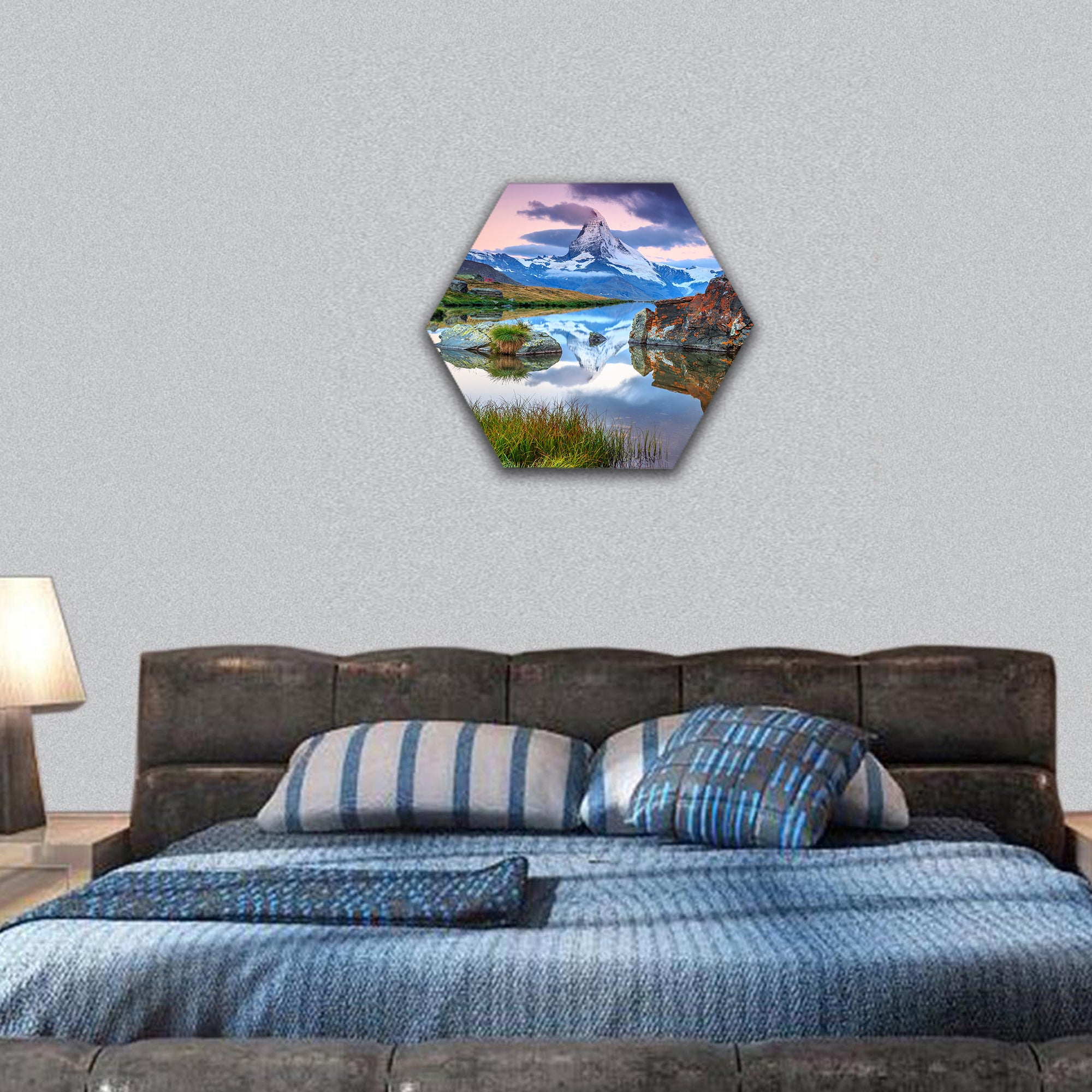 Stunning with Matterhorn and alpine lake, Europe hexagonal canvas wall art