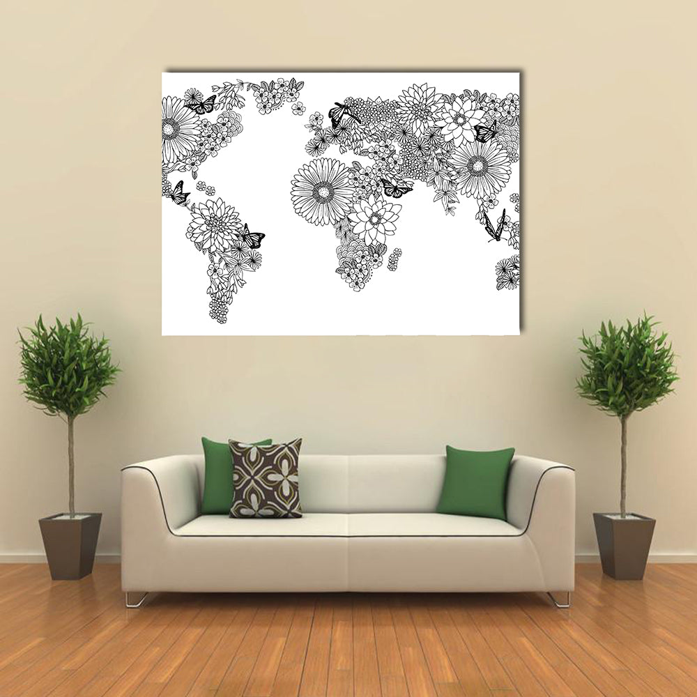 World map made of flowers multi panel canvas wall art