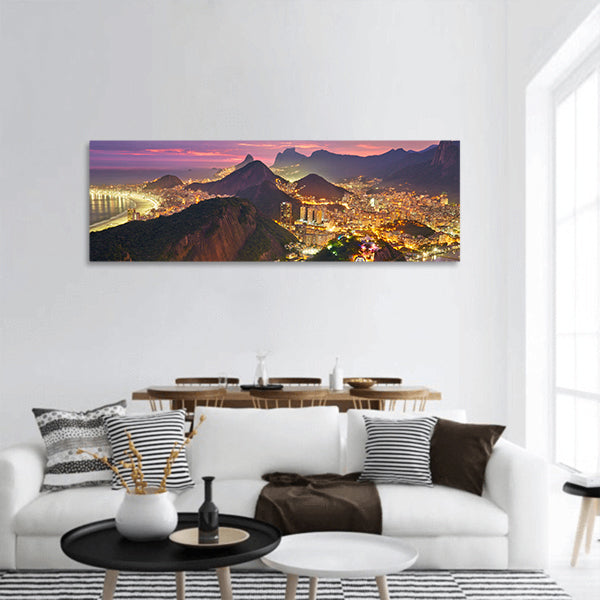 Night view of Rio de Janeiro, Brazil panoramic canvas wall art