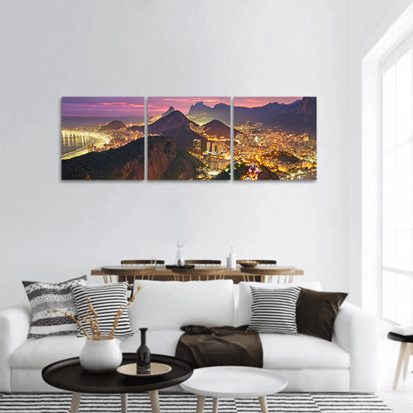 Night view of Rio de Janeiro, Brazil panoramic canvas wall art