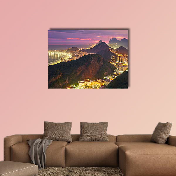 Night view of Rio de Janeiro, Brazil Multi panel canvas wall art