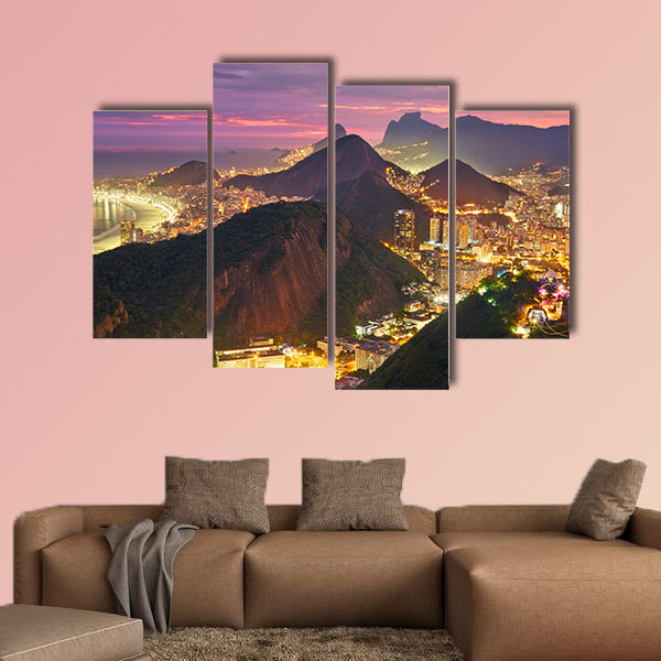 Night view of Rio de Janeiro, Brazil Multi panel canvas wall art