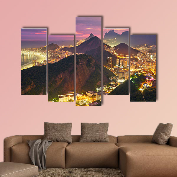 Night view of Rio de Janeiro, Brazil Multi panel canvas wall art