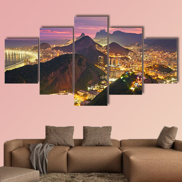 Night view of Rio de Janeiro, Brazil Multi panel canvas wall art