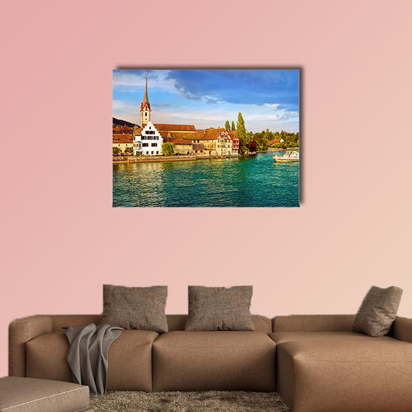 Cruise ship going down the Rhine River in Switzerland wall art