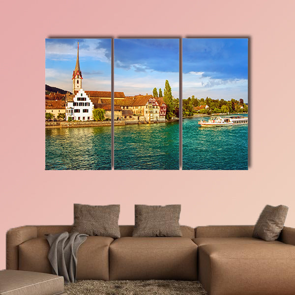 Cruise ship going down the Rhine River multi panel canvas wall art