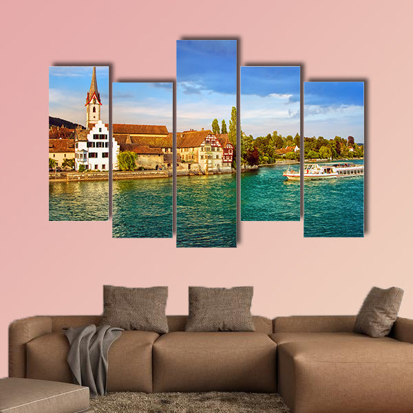 Cruise ship going down the Rhine River multi panel canvas wall art