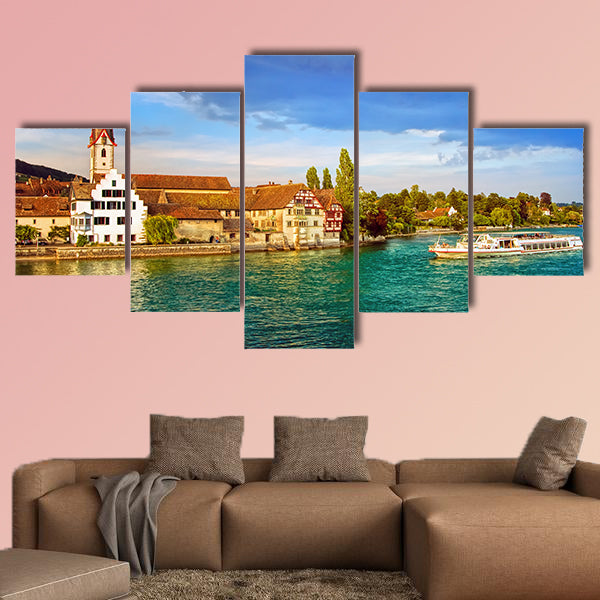 Cruise ship going down the Rhine River multi panel canvas wall art