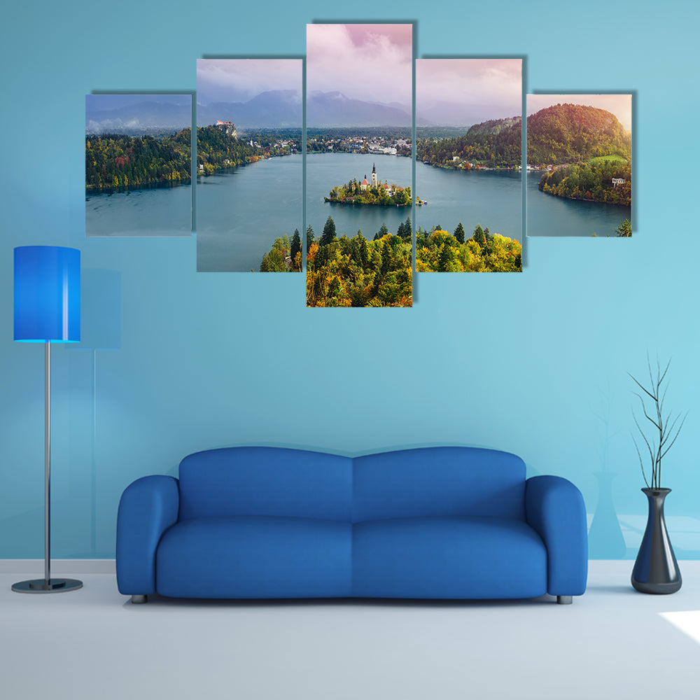 Breathtaking long exposure aerial panoramic view Europe Osojnica multi panel canvas wall art