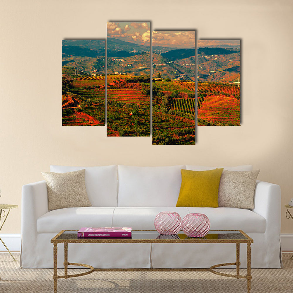 Extensive Vineyards on the Hills of Portugal at Sunset Multi panel Canvas Wall Art