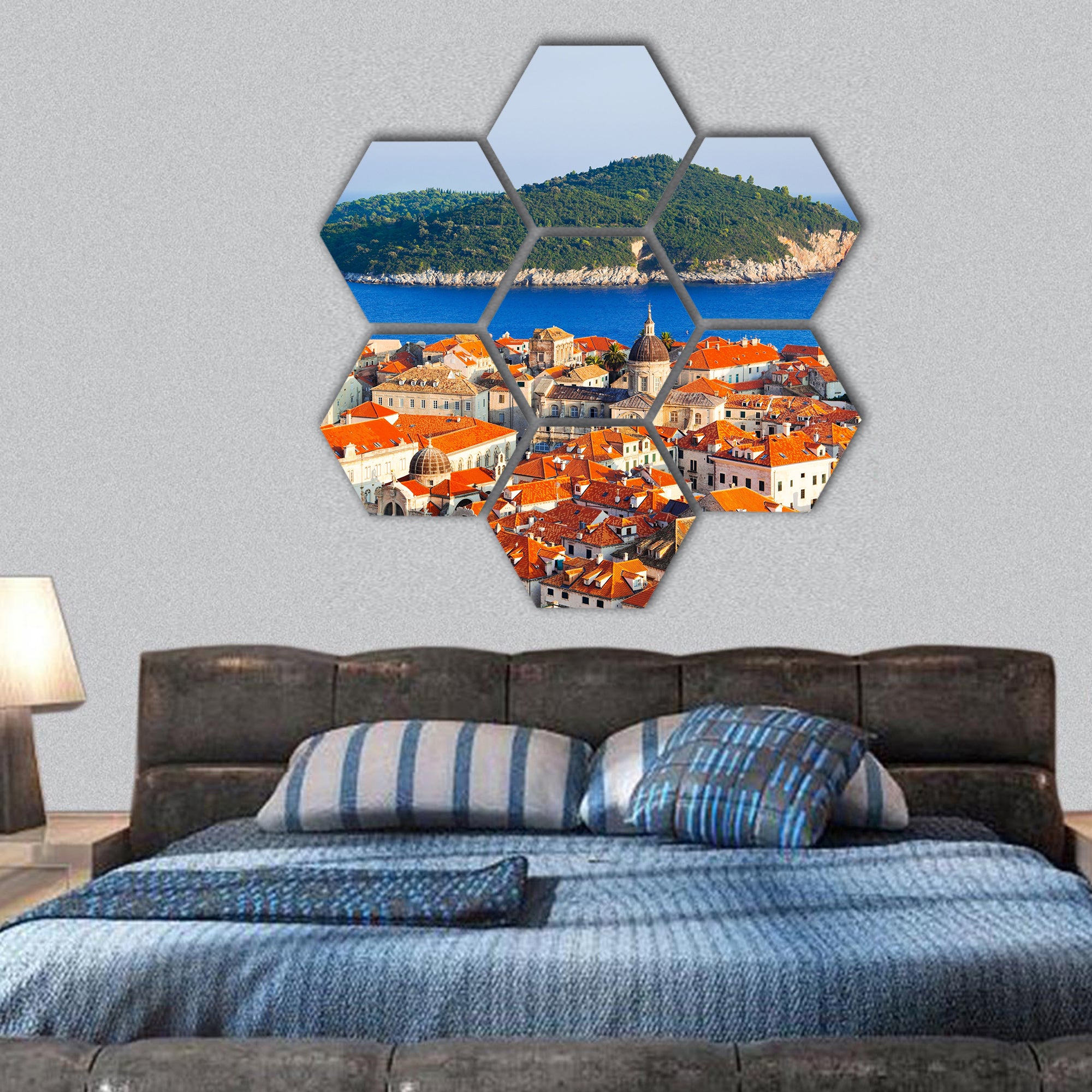 Town Dubrovnik and island in Croatia hexagonal canvas wall art