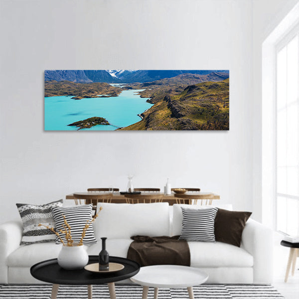 Cuernos del paine pehoe lake in torres del paine park, panoramic canvas wall art