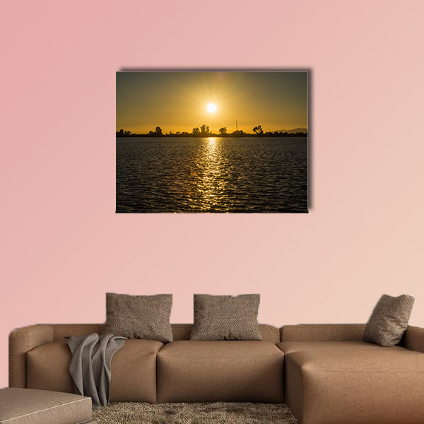 Sunset on the lakes of Messologgi, Greece multi panel canvas wall art
